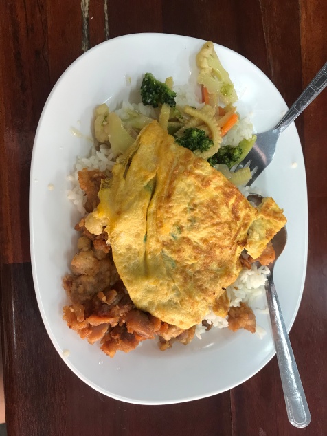 Chicken, Veggies, Thai Omlete, and Rice